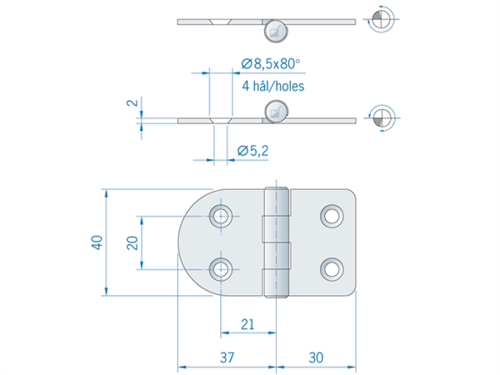 Roca vlakscharnier rond/recht RVS 67 x 40 mm 441670 - 00309021 3 - 00309021