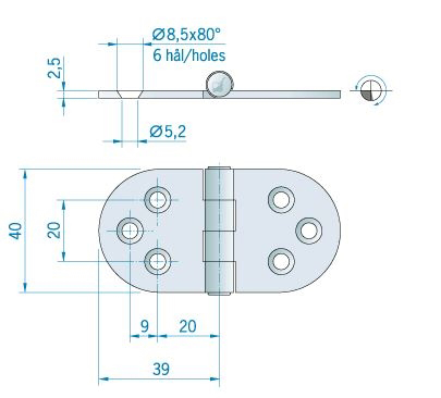 Roca vlakscharnier rond RVS 78 x 38 mm 444020 - 00309028 2 - 00309028