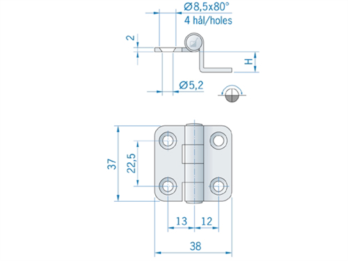 Roca hoekscharnier met ronde hoeken RVS 37 x 38 mm 441591 - 00309093 2 - 00309093