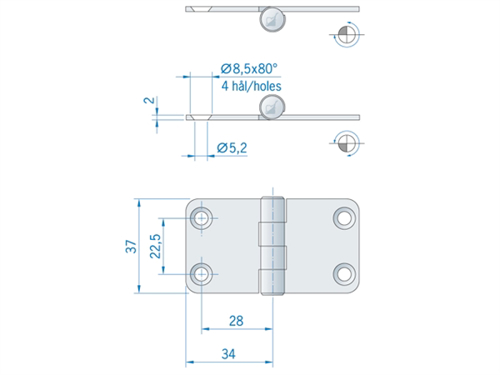 Roca vlakscharnier met ronde hoeken RVS 68 x 37 mm 441520 - 00309196 2 - 00309196