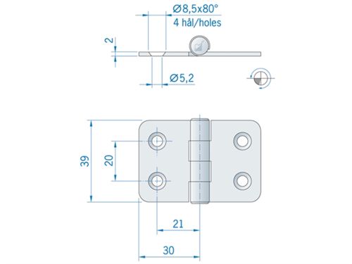 Roca vlakscharnier met ronde hoeken RVS 60 x 39 mm 441690 - 00309199 2 - 00309199