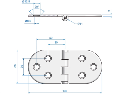 Roca vlakscharnier rond RVS 130 x 60 mm schroef 448029 - 00309328 2 - 00309328