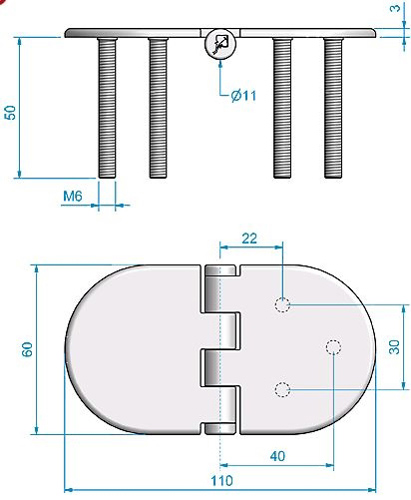 Roca vlakscharnier rond verdekt RVS 110 x 60 mm verdekt 449019 - 00309331 2 - 00309331