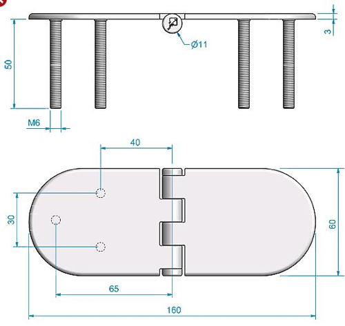 Roca vlakscharnier rond verdekt RVS 160 x 60 mm verdekt 449039 - 00309333 3 - 00309333