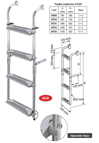 NR RVS Zwemtrap kantelbaar spiegelmontage 3 + 3 treden, 1335 mm - 00599357 01 small - 00599357