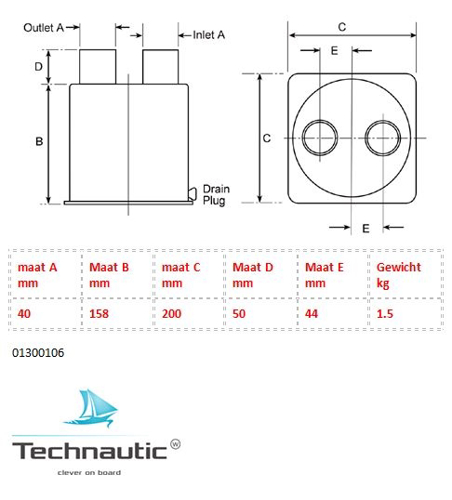 Halyard Top in Top out silencer, demper 40/40 mm - 01300106 02 small - 01300106